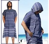 Aysesa Large Surf Poncho - Thin Turkish Cotton Beach Robe Hooded Wetsuit Changing Towel | Ultra Thin Quick Dry | Sandproof | 100% Turkish Cotton (Navy Blue, Poncho)