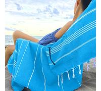Aysesa ShoreSecrets Collection: Sandproof Beach Towel with Hidden Pocket - Natural Turkish Cotton - Made in Turkey - 6’3 Long (Caribbean Turquoise)