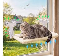 Aysoner Suction Cat Window Perch: 6 Suction Cups Sturdy Hold Up to 45lbs | 1-Second Stick on Glass & No-Drill - Heavy Duty Indoor Hammock Seat for Chunky Cats Safety to Sunbathe & View