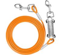 Aystkniet Dog Tie Out Cable 10FT 15FT 20FT 25FT 30FT 40FT 50FT with Shock Absorbing Spring and Swivel Hook, Chew Proof Chain for Outside, Runner Tether Lead for Small Medium Large Dogs (15FT)