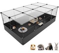 Aystkniet Rabbit Run, Hamster Playpen with Waterproof Bottom Liner, Small Animal Cage for Guinea Pig, Turtle, Hedgehog,Kitten Gerbil, Pet Fence for Indoor and Outdoor (Black with Cover)
