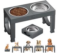 Aystkniet Raised Dog Bowls for Small Medium Large Dogs, 5 Height Adjustable Dog Bowl Stand to 8cm 23cm, 27cm, 31cm, 35cm, with 2 Stainless Steel Dog Food Bowl, Elevated Dog Bowls for Traveling