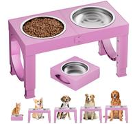 Aystkniet Raised Dog Bowls for Small Medium Large Dogs, 5 Height Adjustable Dog Bowl Stand to 8cm 23cm, 27cm, 31cm, 35cm, with 2 Stainless Steel Dog Food Bowl, Elevated Dog Bowls for Traveling