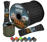Aystkniet Reflective Paracord 850lbs, 15/30/60/305m 4MM Rope, 11 Strands Outdoor Para Cord, Utility Parachute Cord Tactical Cord for Camping Hiking Crafting DIY, 15M Black