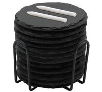 AYSUM 12 Pieces 4Inch Slate Coasters Stone Coasters Bulk Black Slate Drink Coasters with Metal Holder for Bar, DIY, Kitchen, Home Decor, Round