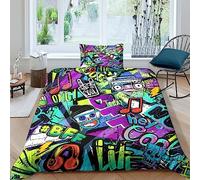 AYSUM Graffiti Bedding Set Colorful Duvet Cover Sets Doodle Quilt Cover Soft Microfiber with Pillwocase Comforter Cover with Zipper Closure Finesse for Kids Adults Single（135x200cm）