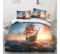 AYSUM Pirate Lovingly Duvet Cover Set Hidden Zipper Buccaneer Quilt Cover Set with Pillowcases Bedding Set Soft Microfiber Comforter Cover Various Sizes for Kids Adults King（220x240cm）