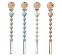 AYSYR 4 PCS Dummy Clip Portable,Dummy Clip Boys Grils,Pacifier Clips Easy to Clean,Soother Clips and Teether 2-in-1 Design,Dummy Holder BPA Free(Brown+Milky White+Blue+Green)