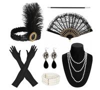 AYSYR 7 Pieces 1920s Accessories for Women,Gatsby Accessories Women for Acting Party,The Great Gatsby Accessoires,with Headband Earrings Necklace Hand Gloves Handheld Props ect