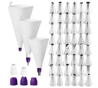 AYSYR Piping Bags and Nozzles Set, 12/14/16in Icing Piping Kit, 3PCS Reusable Piping Bag with 48 Stainless Steel Piping Nozzles, Icing Bags with Coupler, for DIY Cupcake Biscuits Chocolates Waffles