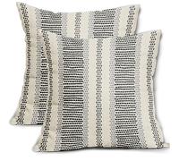 Aytipun Black Grey Pillow Covers 16x16 Set of 2 Gray Dot Print Striped Decorative Throw Pillows Outdoor Boho Rustic Pillowcase Farmhouse Linen Cushion Case Decor for Home Sofa Couch Bed