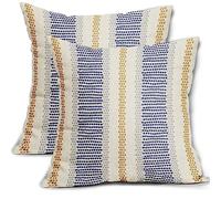 Aytipun Blue Yellow Pillow Covers 18x18 Set of 2 Gray Grey Dot Print Striped Decorative Throw Pillows Outdoor Boho Rustic Pillowcase Farmhouse Linen Cushion Case Decor for Home Sofa Couch Bed