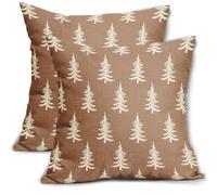 Aytipun Brown Christmas Pillow Covers 16x16 Set of 2 Xmas Tree Rustic Style Winter Print Decorative Outdoor Pillowcases Holiday Decorations Throw Cushion Case Decor for Couch Sofa Bed