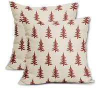 Aytipun Christmas Tree Pillow Covers 18x18 Set of 2 Red Xmas Rustic Style Winter Print Decorative Outdoor Pillowcases Farmhouse Vintage Holiday Decorations Throw Cushion Case Decor for Couch Sofa Bed