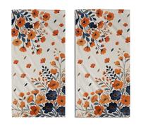 Aytipun Fall Floral Hand Towels for Bathroom Set of 2 Blue Burnt Orange Autumn Flower Theme Holiday Print Seasonal Decorative Handtowels Soft Absorbent Bath Towel for Home Guest Room Hotel Gym Spa