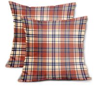 Aytipun Fall Plaid Pillow Covers 16x16 Set of 2 Burnt Orange Blue Rustic Autumn Colored Print Decorative Outdoor Pillowcases Farmhouse Throw Cushion Case Decor for Home Couch Sofa Bed
