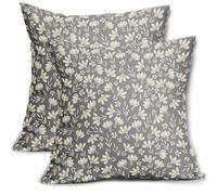Aytipun Grey Gray Pillow Covers 18x18 Set of 2 Vintage Floral Rustic Old Style Cute Flower Print Decorative Outdoor Pillowcases Seasonal Farmhouse Throw Cushion Case Decor for Couch Sofa Bed
