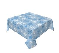 Aytipun Light Blue Winter Square Tablecloth 52x52 Inch Blue White Snowflake Christmas Holiday Theme Decorative Table Cloth Seasonal Rustic Farmhouse for Indoor Party Kitchen Dinner Picnic Decor