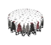 Aytipun Round Christmas Tablecloth, Black Red White Xmas Tree Snowflakes Plaid Print Table Cloth Winter Holiday Decoration Decorative Tablecloths Farmhouse Decor for Home Kitchen Party Picnic Dinner