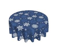 Aytipun Round Winter Tablecloth, Christmas Dark Blue and White Snowflakes Print Table Cloth Xmas Holiday Decoration Decorative Tablecloths Seasonal Decor for Home Kitchen Party Picnic Dinner