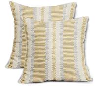 Aytipun Yellow Pillow Covers 16x16 Set of 2 Gray Grey Dot Print Striped Decorative Outdoor Pillowcases Boho Rustic Farmhouse Decorative Throw Cushion Case Decor for Couch Sofa Bed