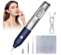 Aytop Professional Mole Remover Pen Kit with 9 Modes & LCD Display, Portable USB Rechargeable Skin Tag Removal Pen with Replaceable Needles for Wart Freckle Nevus (Blue/Silver)