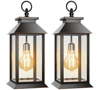 AYTPU 2 Pack Hanging Solar Lanterns Glass Solar Lights Outdoor Waterproof Upgraded Solar and AAA Battery Powered, for Outside Porch, Patio and Indoor Tables, Mantelpiece