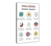 AYTREDF Challenge Negative Thoughts, Mental Health Poster, Ways to Stay Calm, School Psychologist Canvas Poster Bedroom Decor Landscape Office Room Decor Gift 16x24inch(40x60cm)