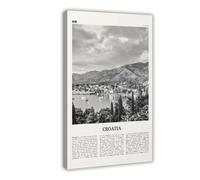 AYTREDF Croatia Black And White, Hrvatska, Zagreb, Balkan Canvas Poster Bedroom Decor Landscape Office Room Decor Gift 16x24inch(40x60cm)