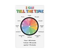 AYTREDF Learn to Tell Time Educational Poster with Clock, Teaching Tool, Rainbow Colors Canvas Poster Bedroom Decor Landscape Office Room Decor Gift 20x30inch(50x75cm)