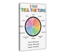 AYTREDF Learn to Tell Time Educational Poster with Clock, Teaching Tool, Rainbow Colors Canvas Poster Bedroom Decor Landscape Office Room Decor Gift 08x12inch(20x30cm)
