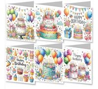 AYUCHYN ART 6 Pack Birthday Mixed Greeting Cards Cake| 5D DIY Diamond Painting Crystal Art Cards Making Kit with Envelopes & Full Tools | Xmas Cards Gift Postcards for Handmade 30*15cm (Birthday Cake)