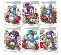 AYUCHYN ART 6 Pack Christmas Mixed Greeting Cards Snowman | 5D DIY Diamond Painting Crystal Art Cards Making Kit with Envelopes & Full Tools | Xmas Cards Gift Postcards for Handmade 30×15cm (Snowman)