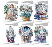 AYUCHYN ART 6 Pack Happy Birthday Mixed Greeting Cards Cake | 5D DIY Diamond Painting Crystal Art Cards Making Kit with Envelopes & Full Tools | Xmas Cards Gift Postcards for Handmade 30*15cm (Cake)