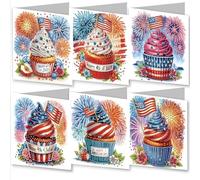 AYUCHYN ART 6 Pack Independence Day Mixed Greeting Cards | 5D DIY Diamond Painting Crystal Art Cards Making Kit with Envelopes & Full Tools | Xmas Cards Gift Postcards for Handmade 30×15cm (Cupcake)