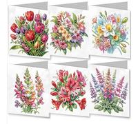 AYUCHYN ART 6 Pack Mixed Greeting Cards Colorful Bouquet | 5D DIY Diamond Painting Crystal Art Cards Making Kit with Envelopes & Full Tools | Xmas Cards Gift Postcards for Handmade 30×15cm (Bouquet)