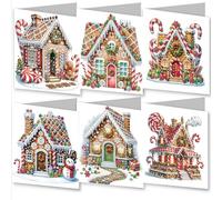 AYUCHYN ART 6 Pack Mixed Greeting Cards Gingerbread House | 5D DIY Diamond Painting Crystal Art Cards Making Kit with Envelopes & Full Tools | Xmas Cards Gift Postcards for Handmade 30×15cm (House)