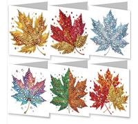 AYUCHYN ART 6 Pack Mixed Greeting Cards Maple Leaf | 5D DIY Diamond Painting Crystal Art Cards Making Kit with Envelopes & Full Tools | Xmas Cards Gift Postcards for Handmade 30×15cm (Maple Leaf)