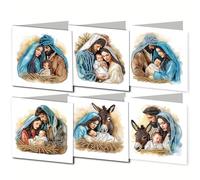 AYUCHYN ART 6 Pack Mixed Greeting Cards Nativity | 5D DIY Diamond Painting Crystal Art Cards Making Kit with Envelopes & Full Tools | Xmas Cards Gift Postcards for Handmade 30×15cm (Nativity Scene)