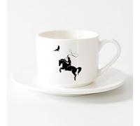 AYUEHBN Ceramic Coffee Cup Bird Dove Cowboy Texas Wild West Horse Lasso （6oz/175ml） Dishwasher Microwave Safe,for Office and Home ，Sets Tea Cup with Saucers (White)