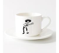 AYUEHBN Ceramic Coffee Cup Mexican Skull Skeleton with Guitar Day of The Dead （6oz/175ml） Great Gift for Lovers ，Sets Tea Cup with Saucers (White)
