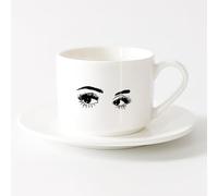 AYUEHBN Ceramic Coffee Mug Beautiful Eyes Big Eyelashes Makeup Spa Salon （6oz/175ml） Great for Home, Office, Cafes, Gift Ideas，Sets Tea Cup with Saucers (White)
