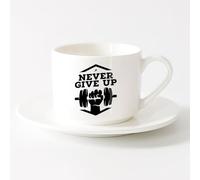 AYUEHBN Ceramic Coffee Mug Gymnastics Fitnesscenter Never Give Up Motivational Words （6oz/175ml） Dishwasher Safe，Sets Tea Cup with Saucers (White)