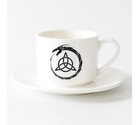 AYUEHBN Ceramic Cup DecalCeltic Dragon Trefoil Irish Symbol Circle （6oz/175ml） for Coffee, Soup, Tea, Milk, Latte, hot Cocoa, Ladies, Men，Sets Tea Cup with Saucers (White)