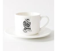 AYUEHBN Ceramic Cup for Home and Office Funny Owl Kids Night Bird （6oz/175ml） Humorous Gift for Coffee Lovers, Work Besties, Coworkers & Friends，Sets Tea Cup with Saucers (White)
