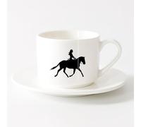 AYUEHBN Ceramic Cups with Handles Horse Girl Rider Pet Animal Stable Riding （6oz/175ml） fine China (Ceramic)，Sets Tea Cup with Saucers (White)