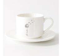 AYUEHBN Ceramic Cups with Handles Phrase Just Breathe Meditation Dandelion （6oz/175ml） Café or Restaurant Use，Sets Tea Cup with Saucers (White)