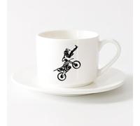 AYUEHBN Ceramic Cups with Handles Speed Extreme Sport Biker Motor Race （6oz/175ml） Ceramic Coffee Mug for Cappuccino Tea, Milk,，Sets Tea Cup with Saucers (White)