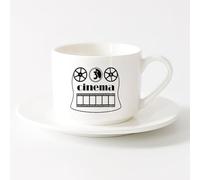 AYUEHBN Ceramic Drinkware for Home Cinema Strip Fan Film Movie Theatre （6oz/175ml） Office, Home, Café, Dishwasher & Microwave Safe，Sets Tea Cup with Saucers (White)