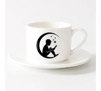 AYUEHBN Ceramic Drinkware for Home Star Moon Boy with Fairy Tales Book （6oz/175ml） Cappuccino, Latte Macchiato, Tea, Espresso，Sets Tea Cup with Saucers (White)